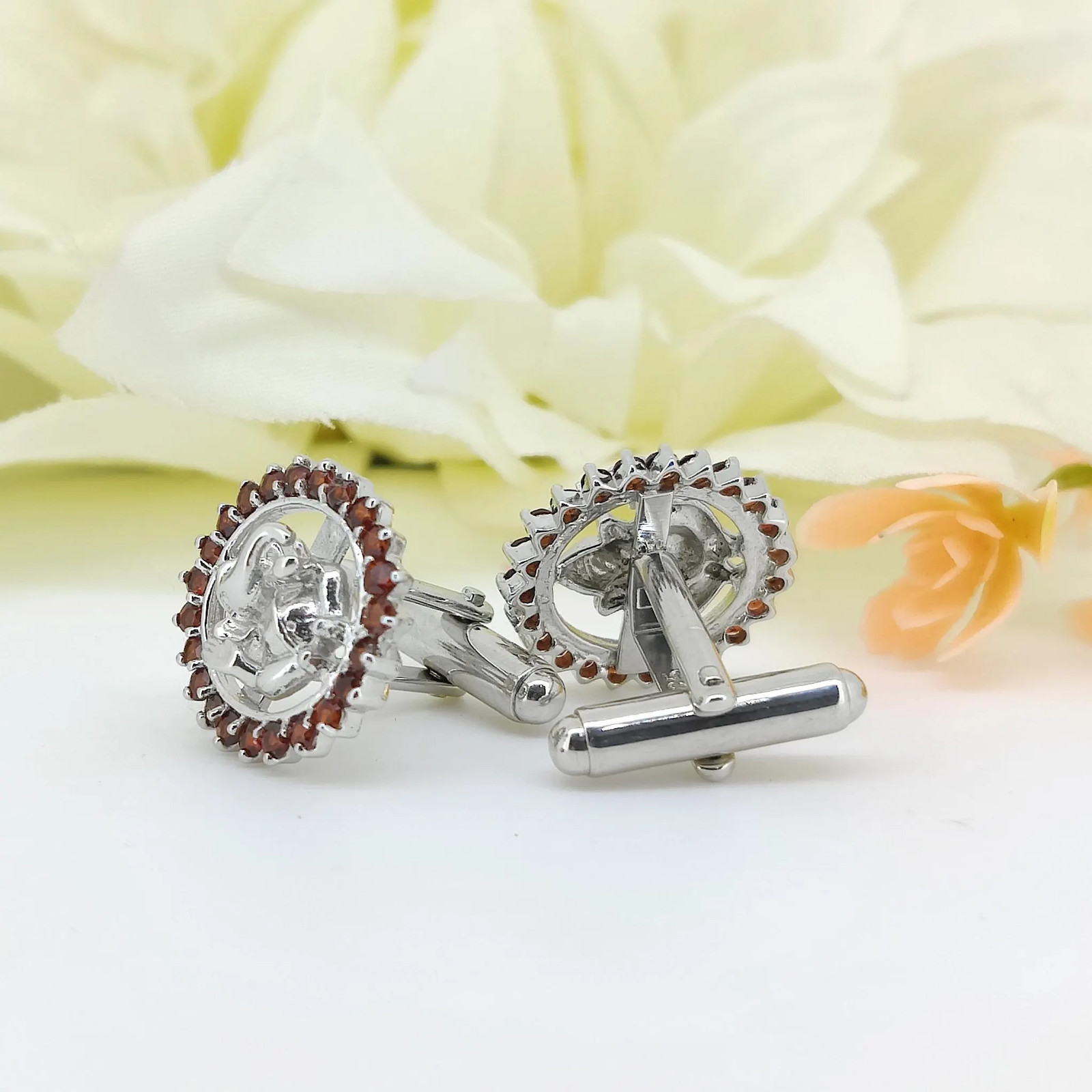 Garnet Ganesha Cufflinks, Sterling Silver Lord Ganesh Jewelry,January Birthstone