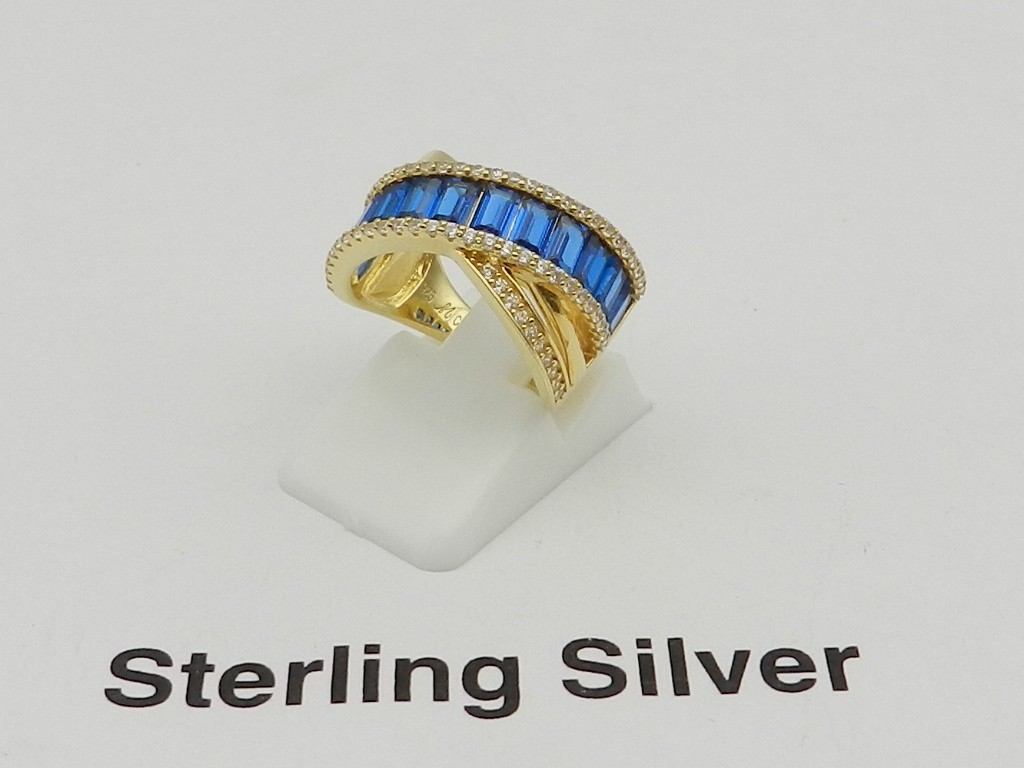 Macy’s Simulated Blue Spinel & Cubic Zirconia Crossover Ring 14k over Silver, 5