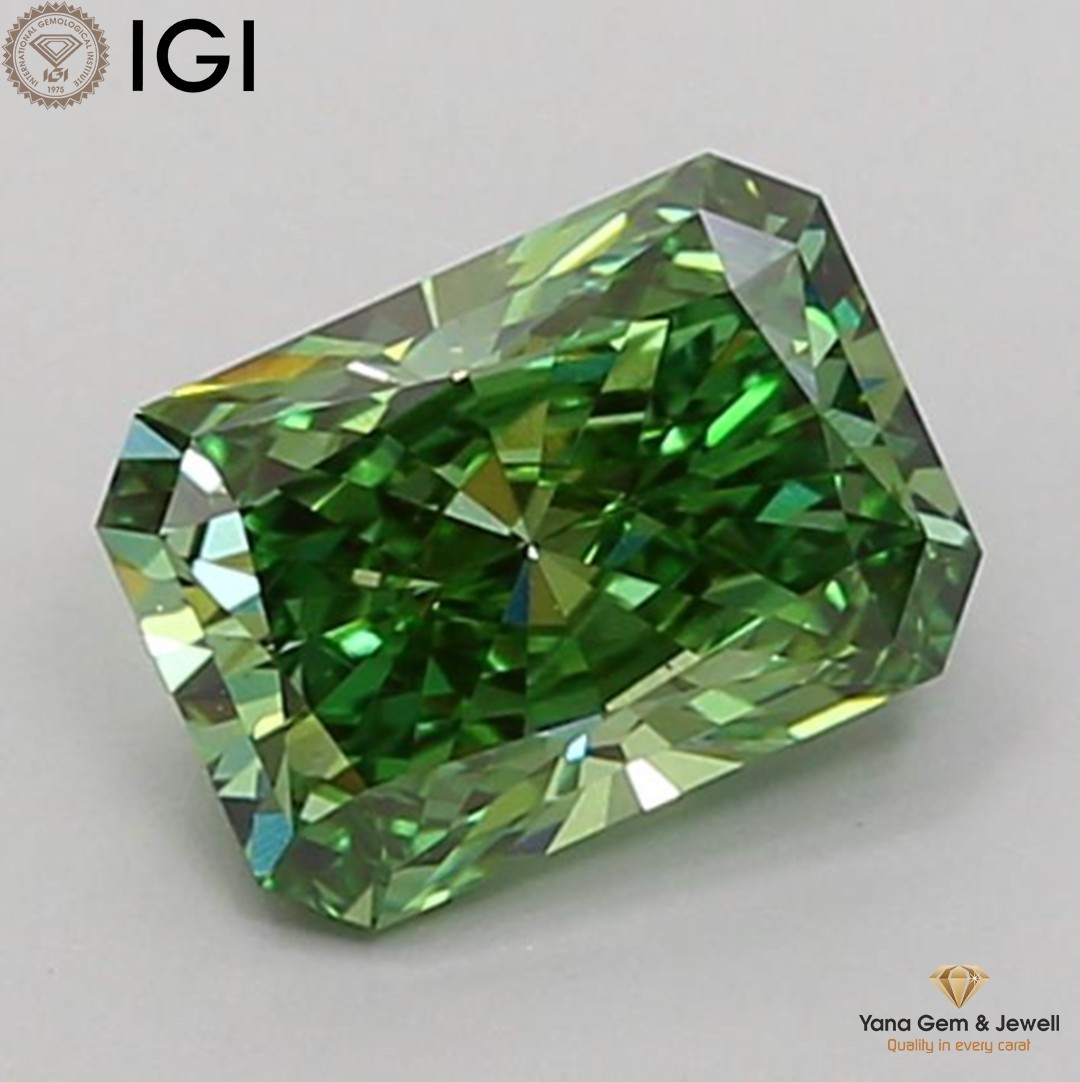 3.00 CT Radiant Cut IGI Certified Lab Grown CVD Diamond Vivid Green VS1 Clarity