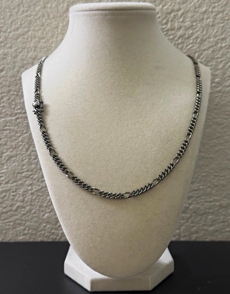 925 STERLING silver MIAMI Figaro chain necklace Box clasp Silver 24” 4.7mm 35gr