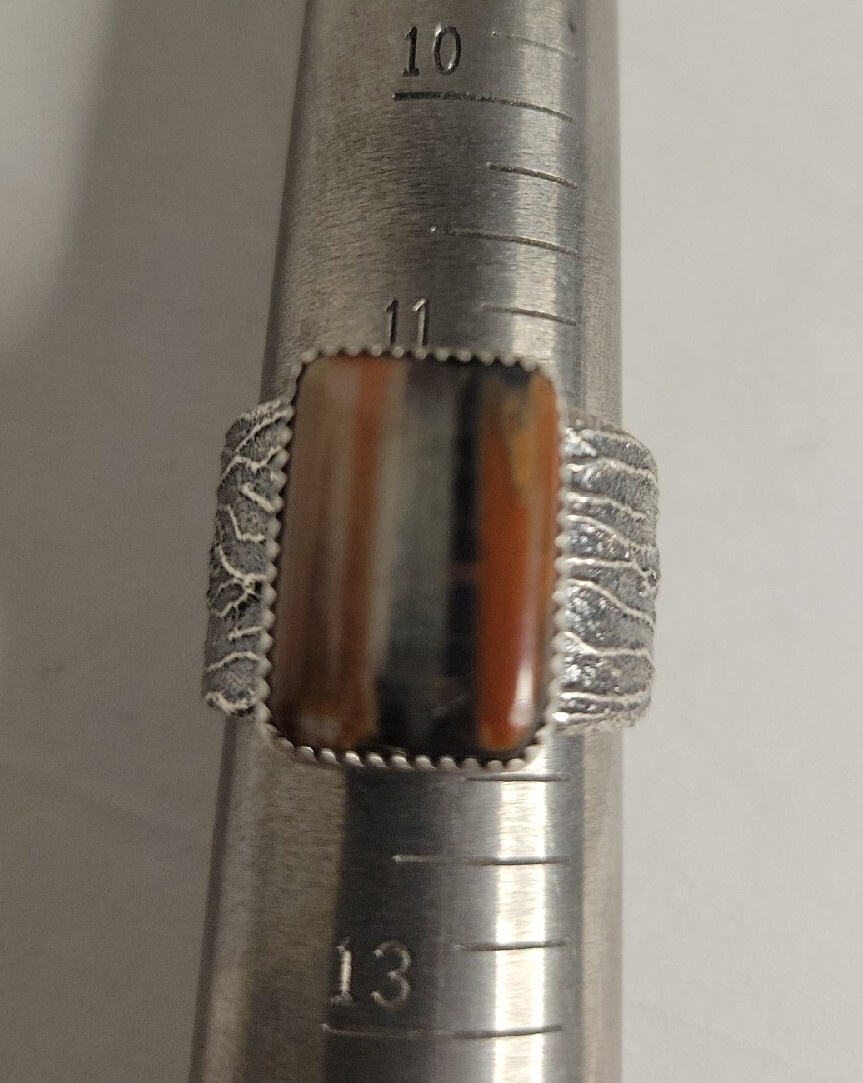 Petrified Wood Sterling Silver Ring Size 11-1/2 Signed 18.5g Carved Tufa Cast