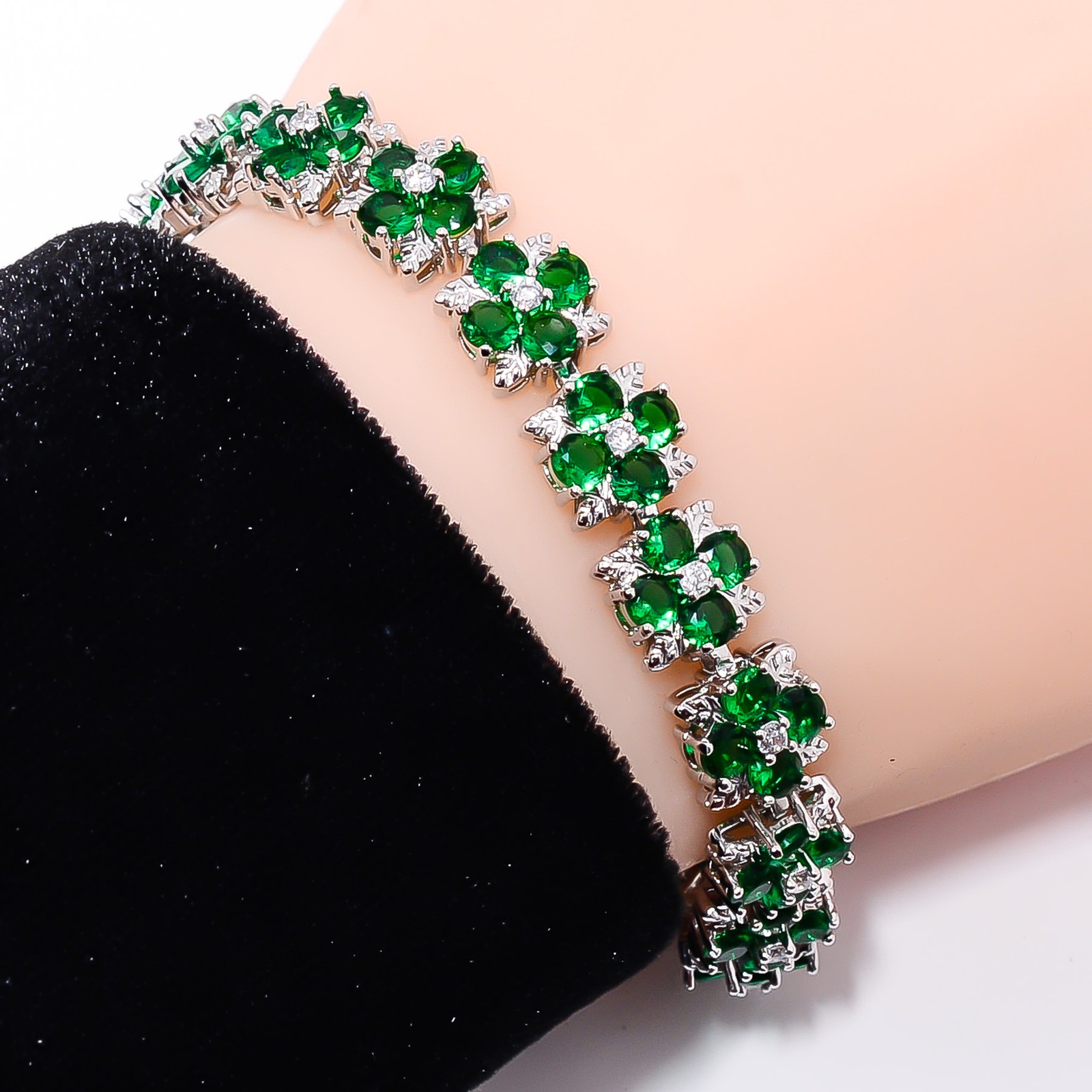 Chrome Diopside, CZ 925 Sterling Silver Adjustable Bracelet 7-8″ B13506