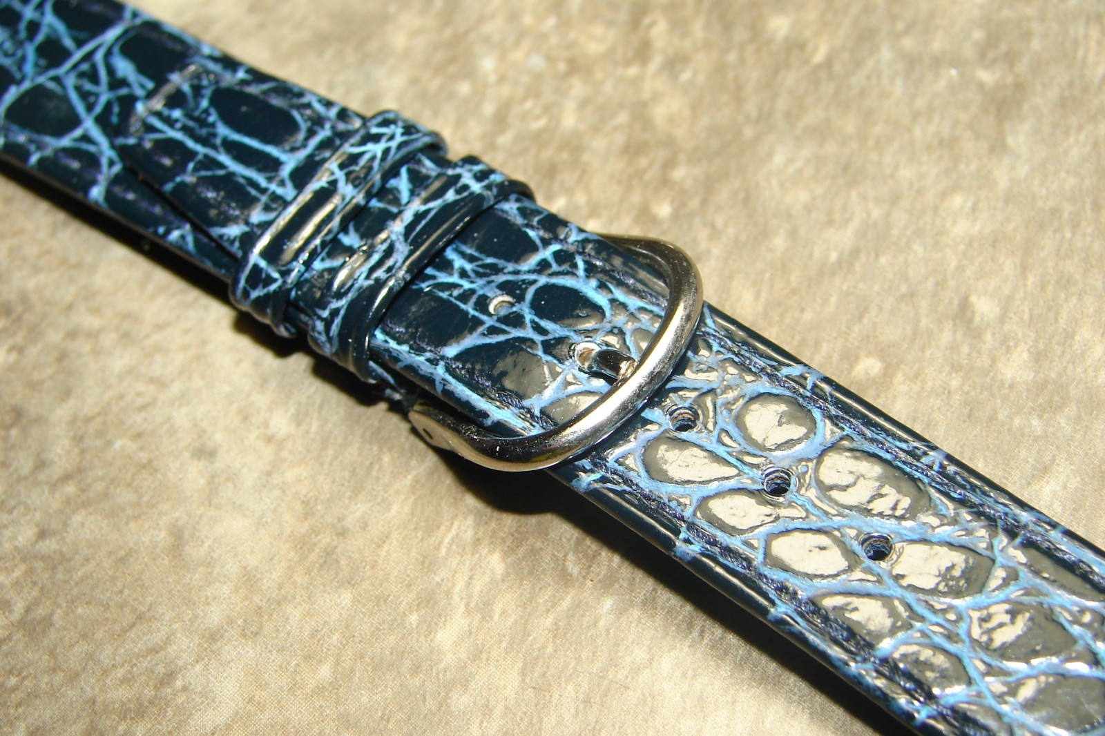 Men’s Stitched 17mm Navy Blue Alligator Leather Watch Band Strap Swiss Made NOS