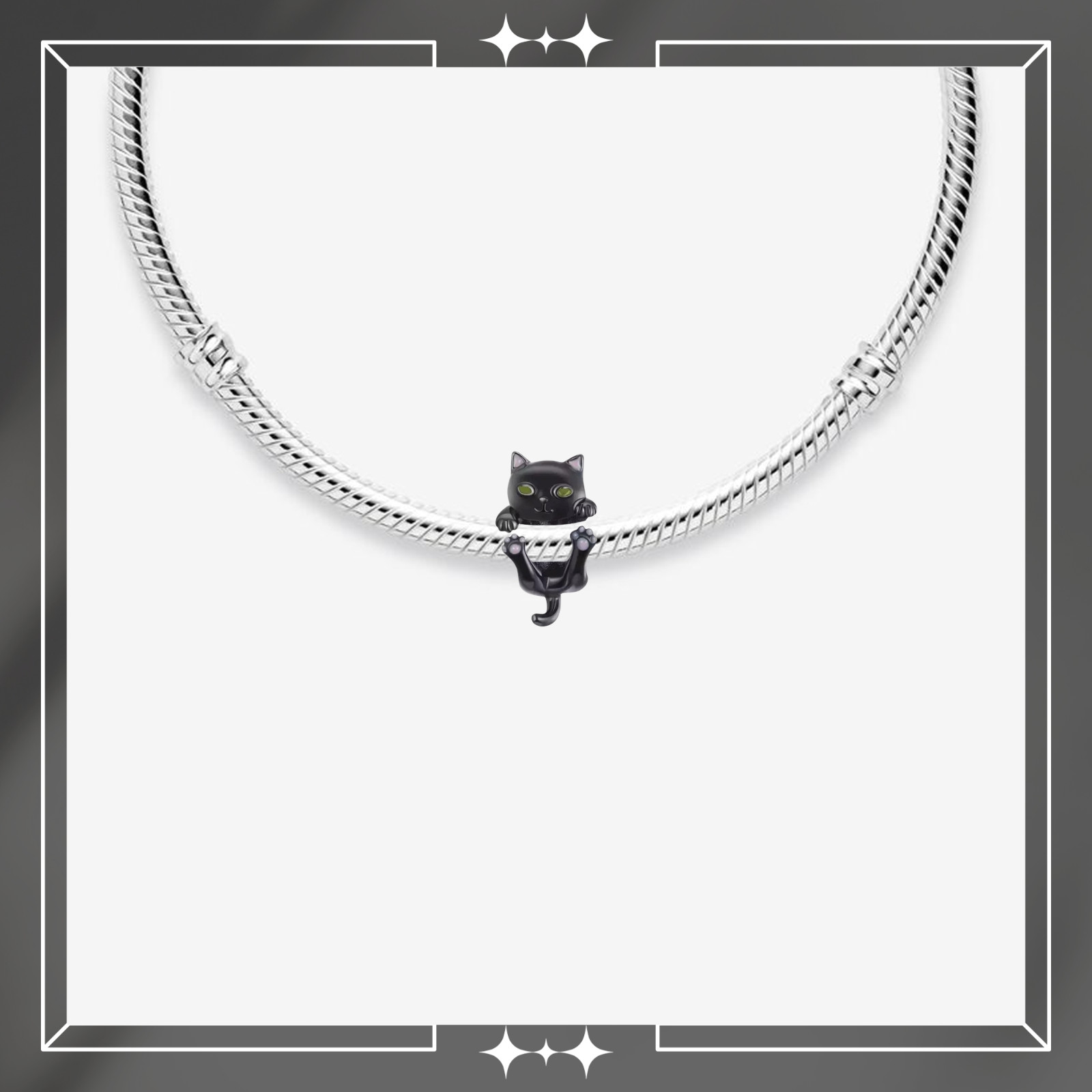Holding Black Cat Charm For Bracelet, Black Cat Charm, Animal Theme Charm