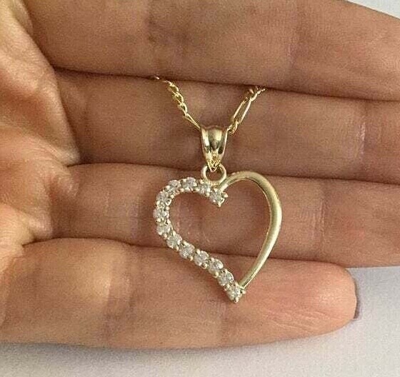 10K Real Gold Heart Love Charm 20″ Necklace, Solid Gold 25mm Heart- GP06-1