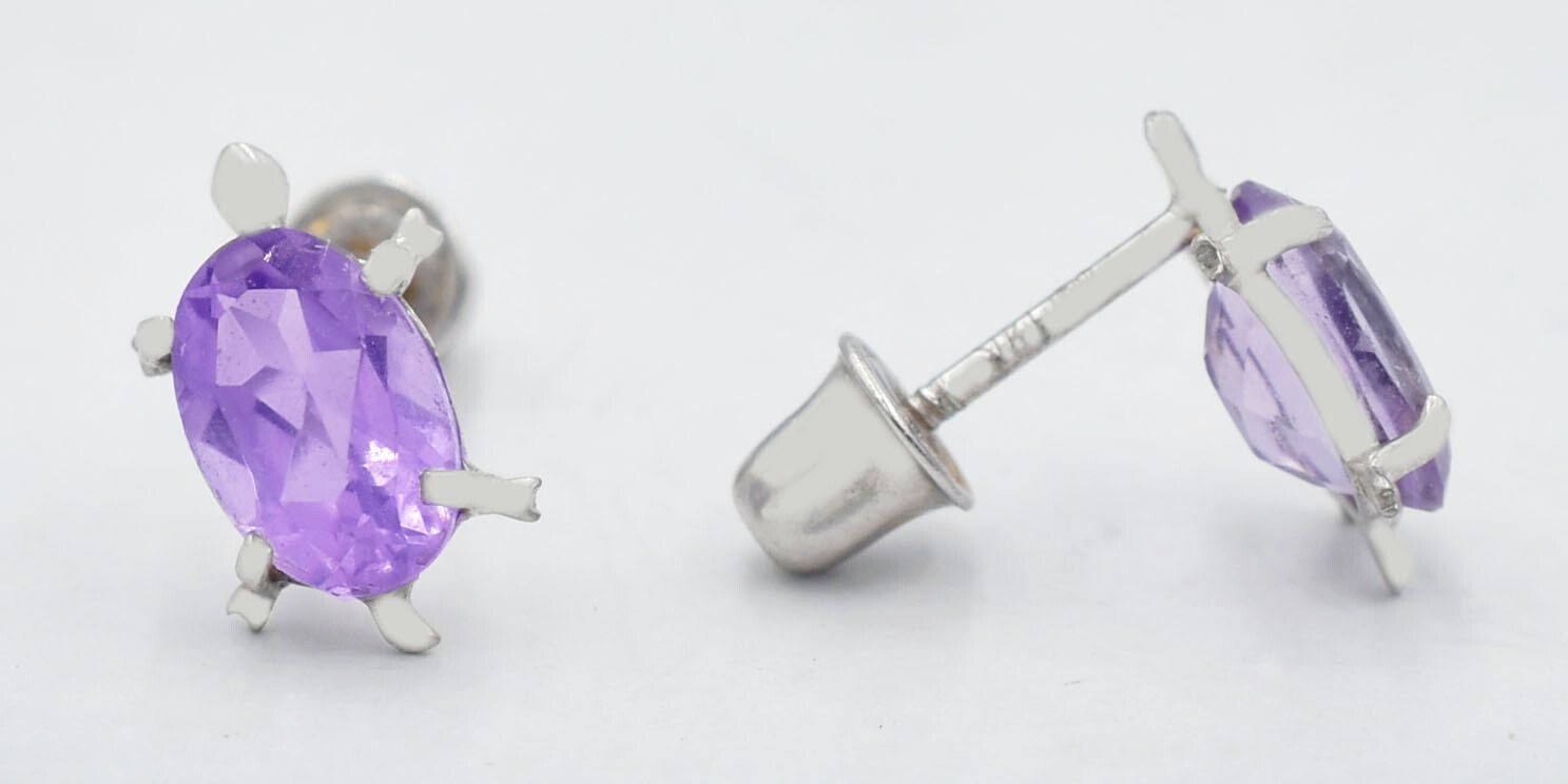GENUINE 1.24 Cts AMETHYS TURTLE STUD EARRINGS 14K WHITE GOLD – NWT- MADE IN USA
