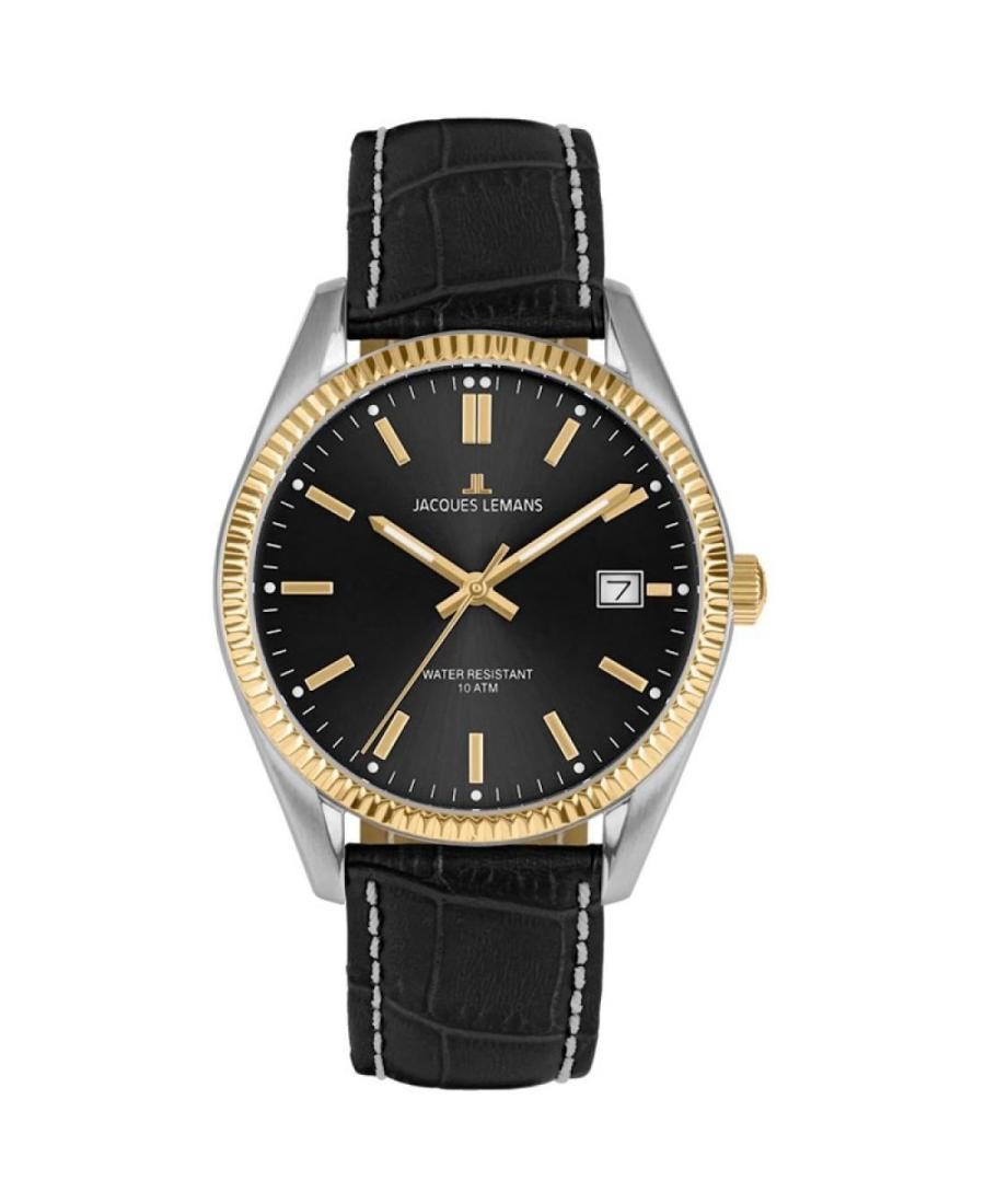 JACQUES LEMANS Men Analog Quartz Casual Watch Classic Dress Black Dial Waterproo