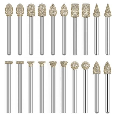Rotary Tool Accessories Carving Tools 20Pcs Diamond 60 Grit 1/8 Inch Shank