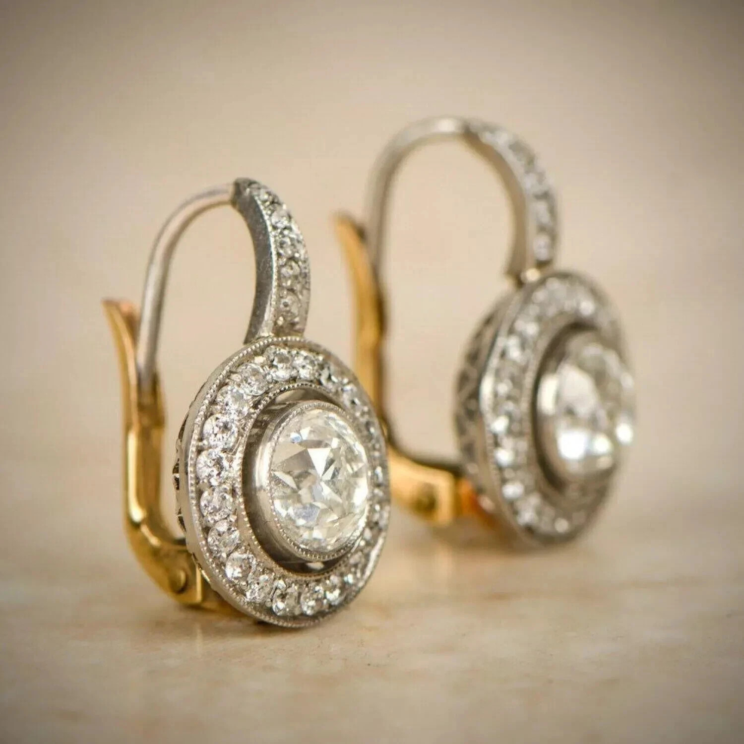 Art Deco Style Round Lab-Created Diamond Engagement 14K White Gold FN Earrings
