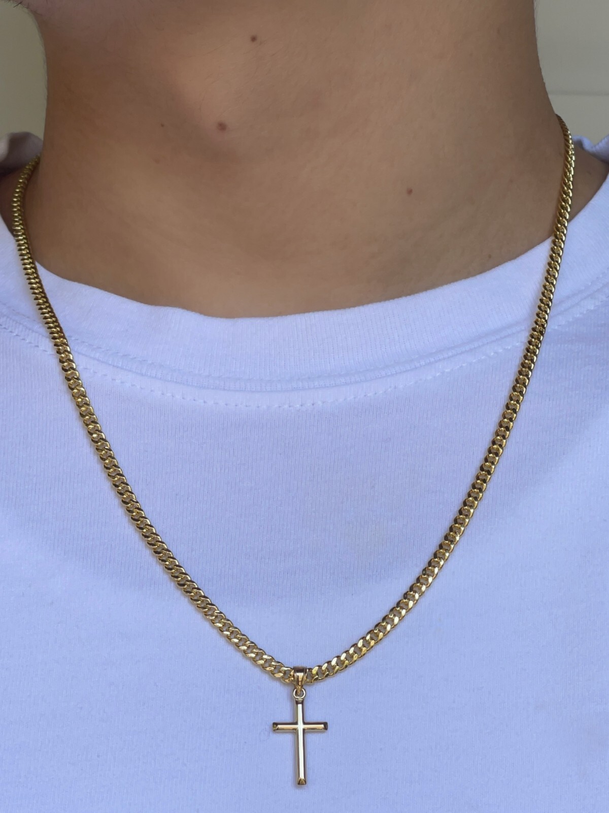 Simple Plain Cross Pendant 14K Yellow Real Gold Religious Charm Men Women