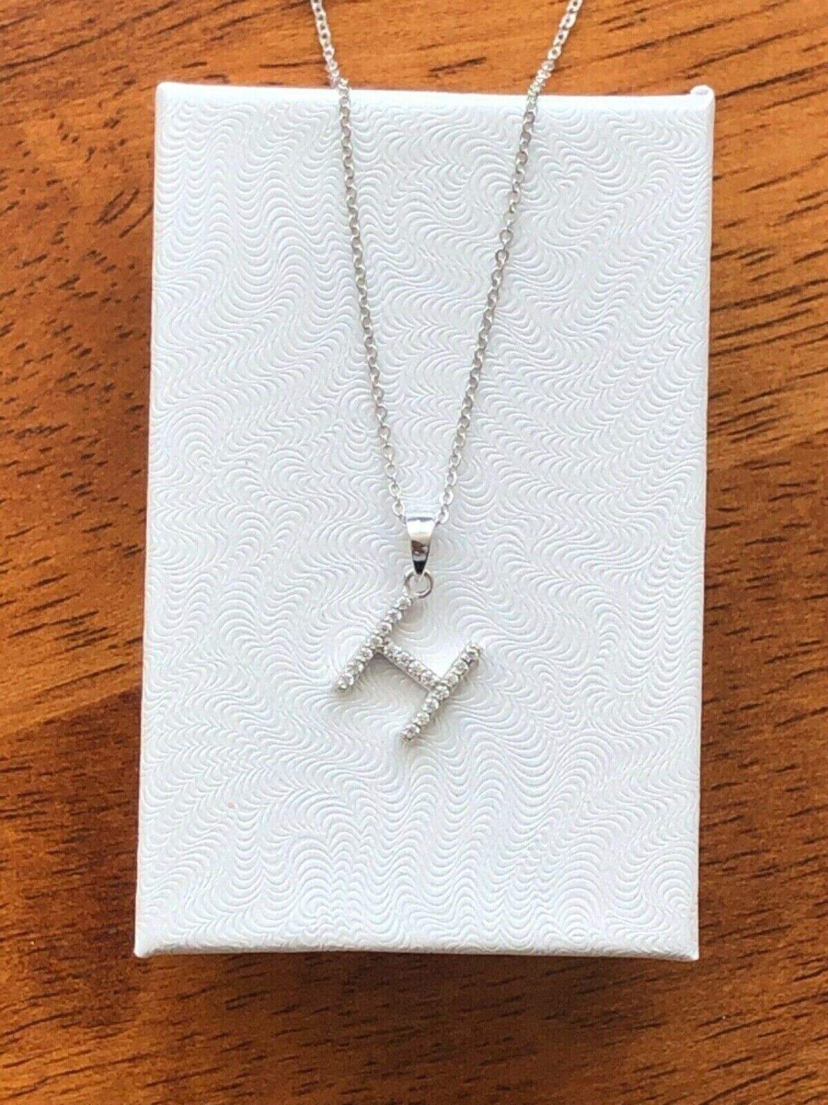 925 Sterling Silver Initial Letter H CZ Pendant Necklace Women Girls 9mm 16-18″