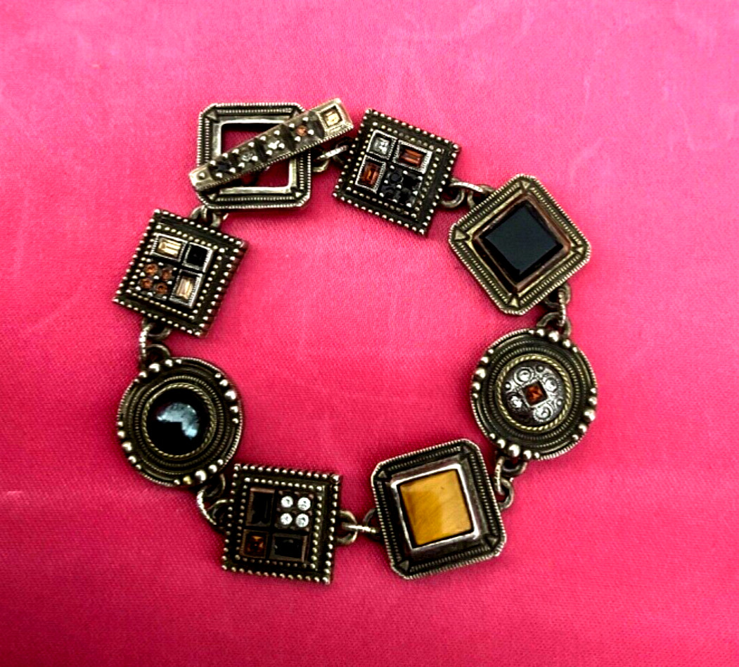 Vtg 80s PATRICIA LOCKE Silver Tone BRACELET & EARRINGS Stones & Crystals