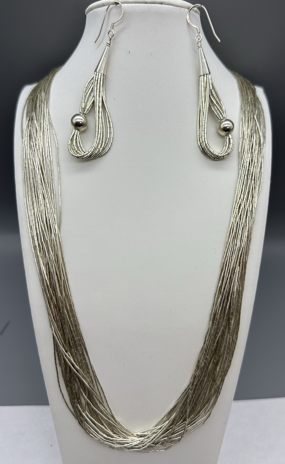 Liquid Sterling Silver 30 Strand Necklace & Earrings Set, 24” Long, Approx 45g