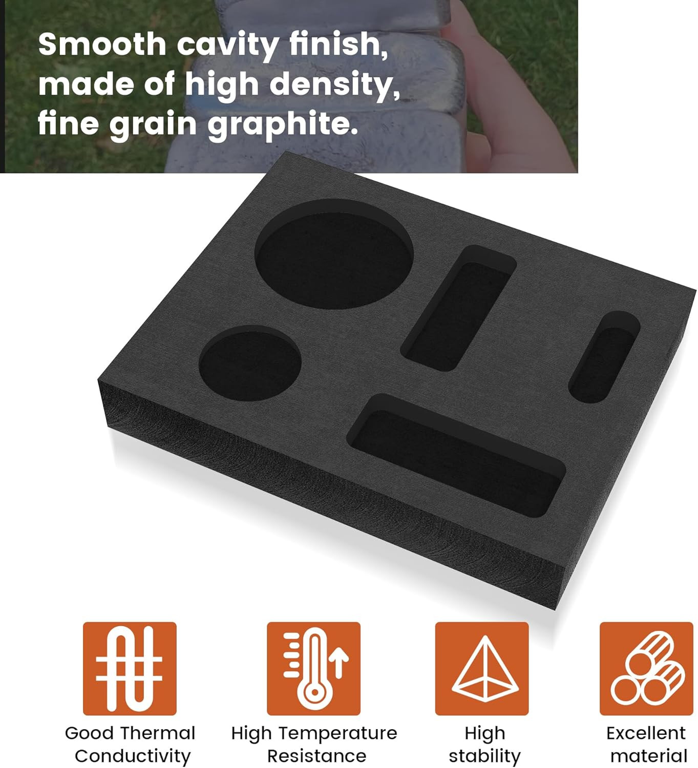Nelyrho 5-In-1 Graphite Casting Ingot Mold for Melting and Refining Silver, Bras