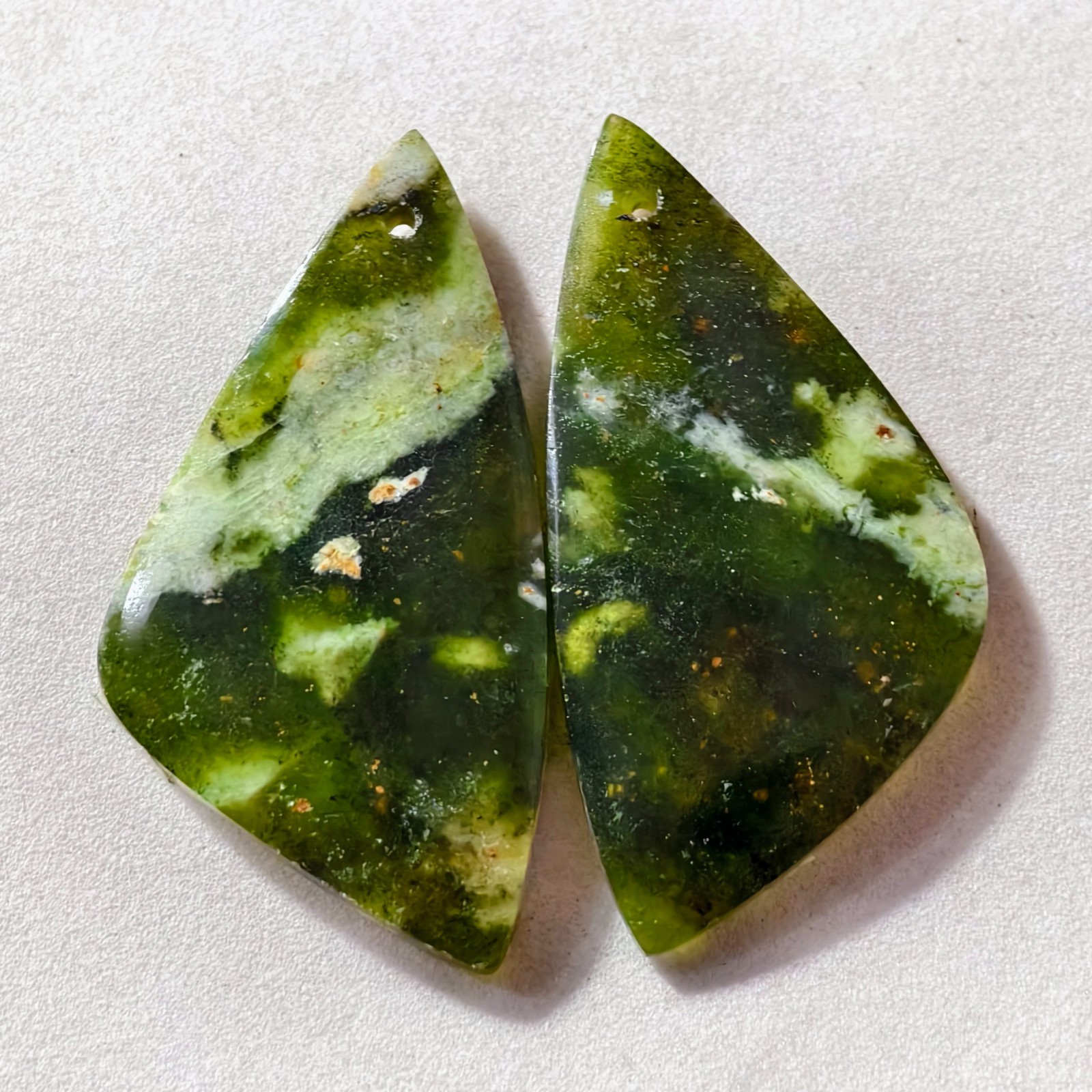 45 Cts Natural Chrome Chalcedony Drilled Pair Cabochon Gemstone 38 X 20 MM