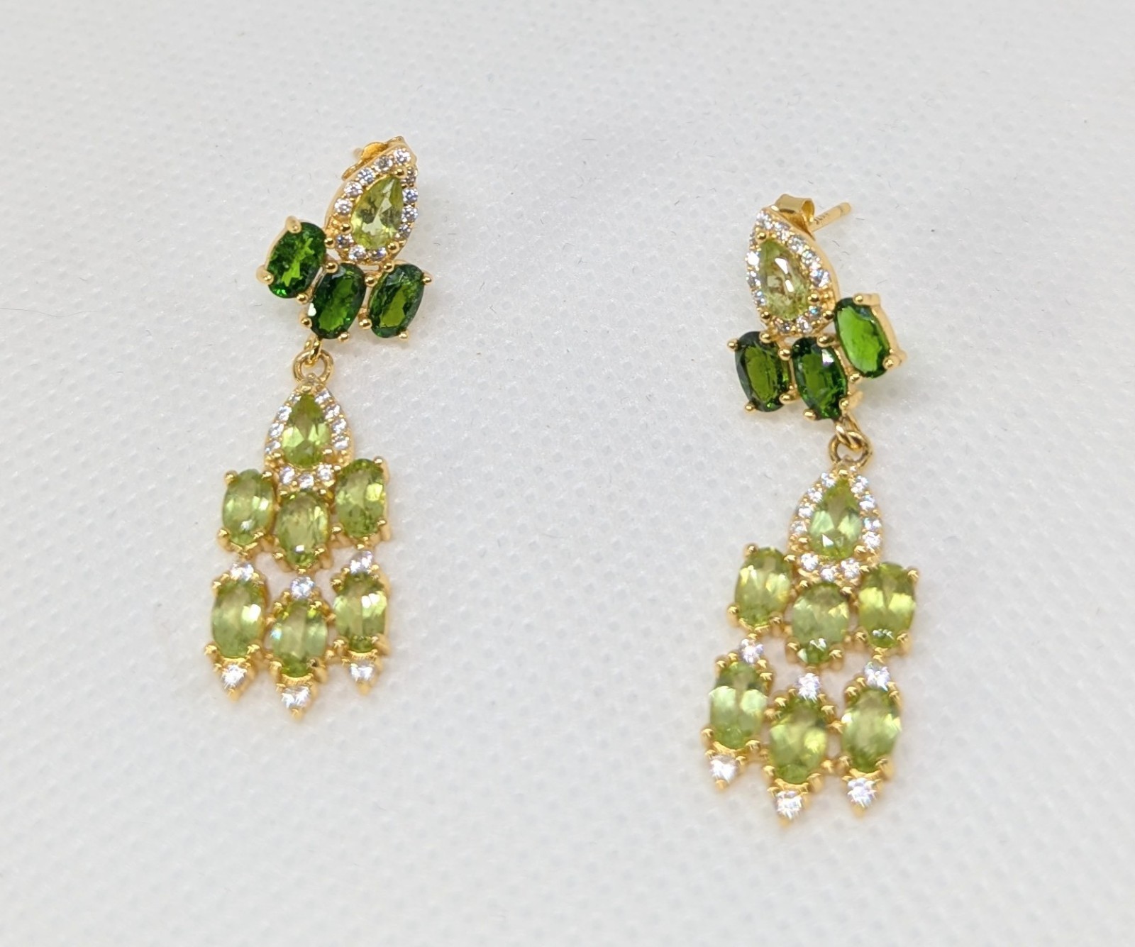 Natural 4x6mm Faceted Peridot & Chrome Green Diopside Earrings. Solid 925 Silver