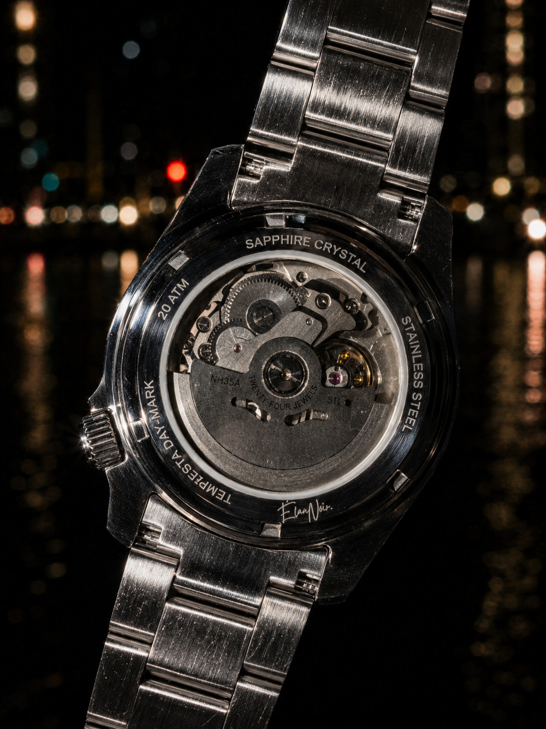 Custom Élan Noir Tempesta GMT Automatic Watch 41mm Steel Black Dial Purple Bezel