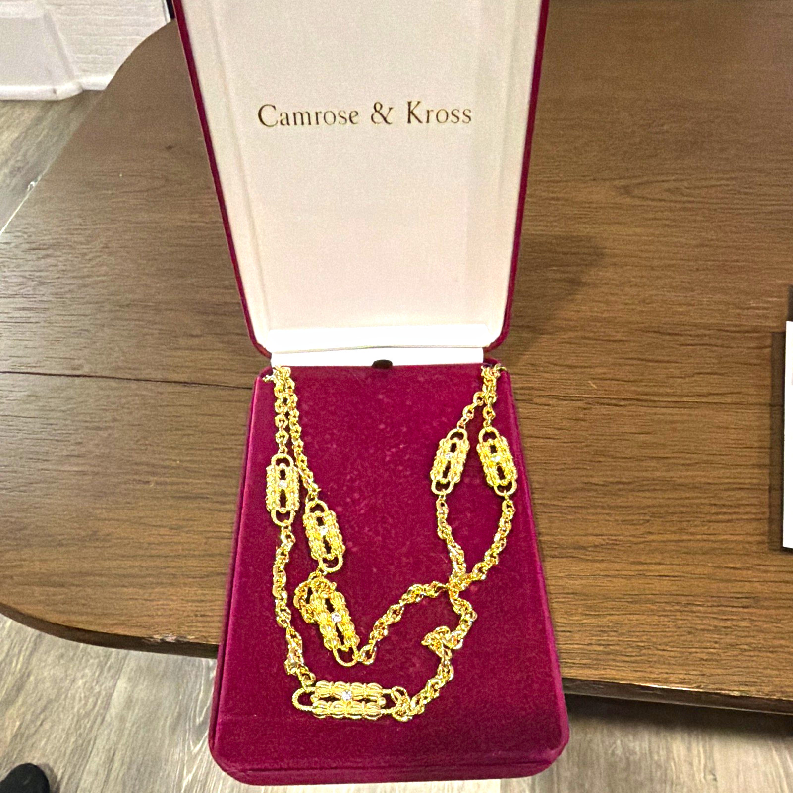 Camrose & Kross Gold Tone Clear Crystal Link Chain Necklace w/ Box Cert