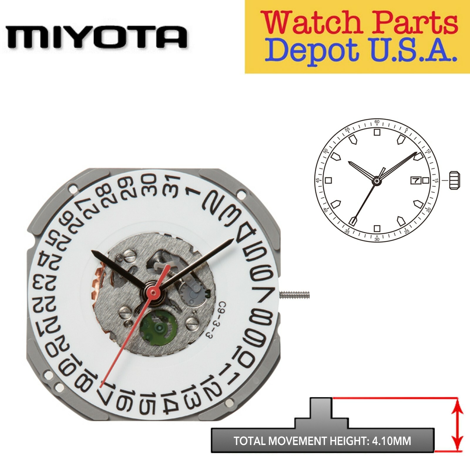 Original Miyota 1S13, 11 1/2 Ligne, 3 Hands, Date 3 or 6, Japan Quartz Movement