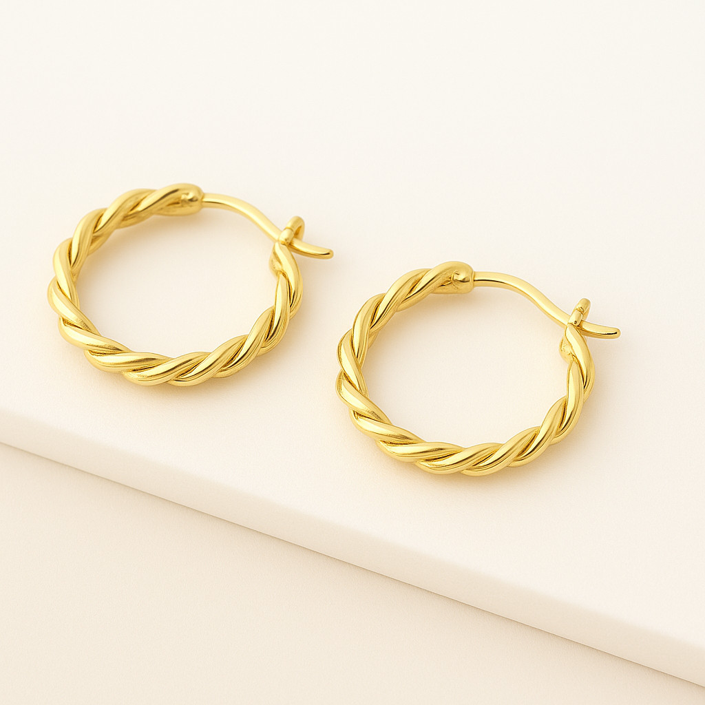 9ct Gold on Silver Vintage Braided Earrings Twisted Hoop Earrings- 17 mm