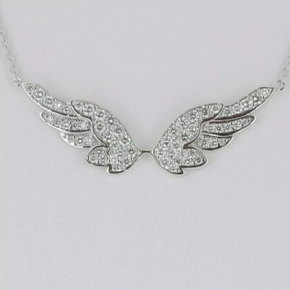 Round Cut Simulated Diamond Women’s Stunning Wing Pendant 14K White Gold Plated