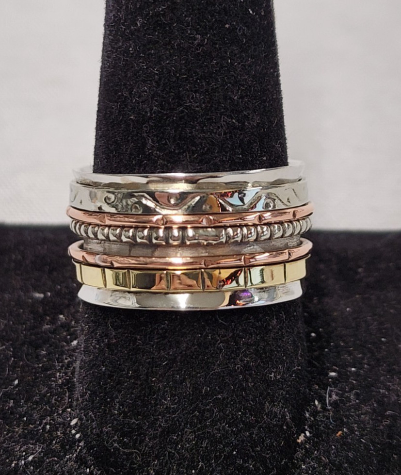 Sterling Silver 7.89g Hammered Textured Spinner Ring sz 10