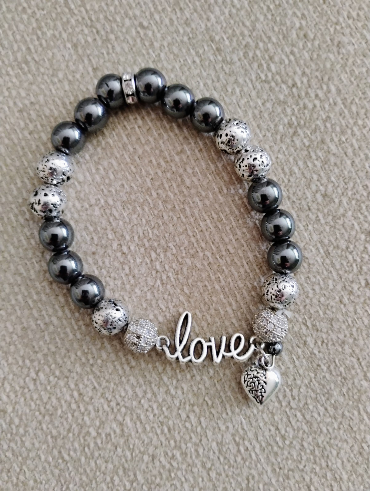 Set of 2 Semi Precious & Lava Beads Bracelet With Charm and Inspiration words.