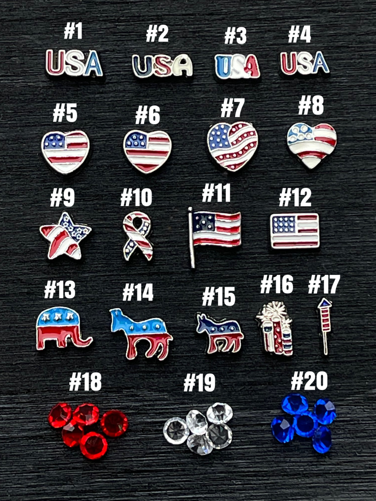 USA Patriotic Flag Ribbon Floating Charms for Glass Lockets