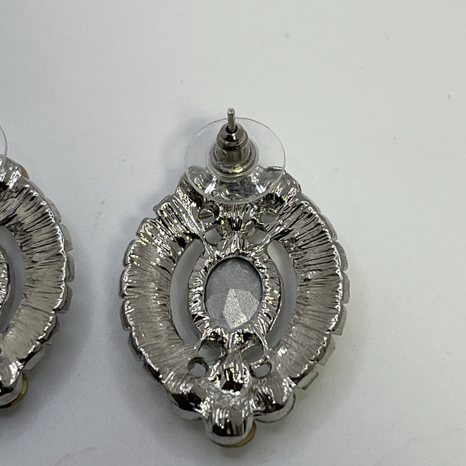 Large Vintage Crystal Rhinestone Post Earrings Special Occasion Prom Formal 1”