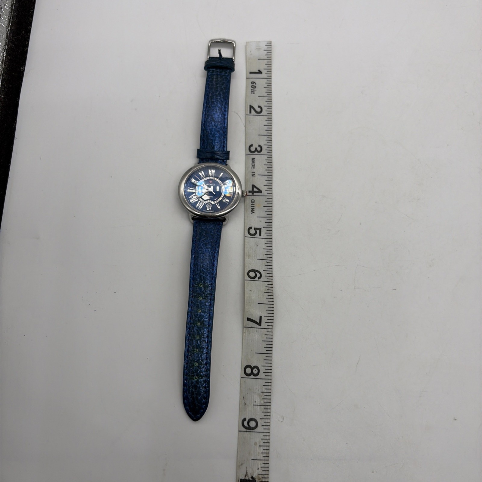 Michele Serein Diamond Watch Ocean blue Dial Genuine Leather Band MW21B00A0964