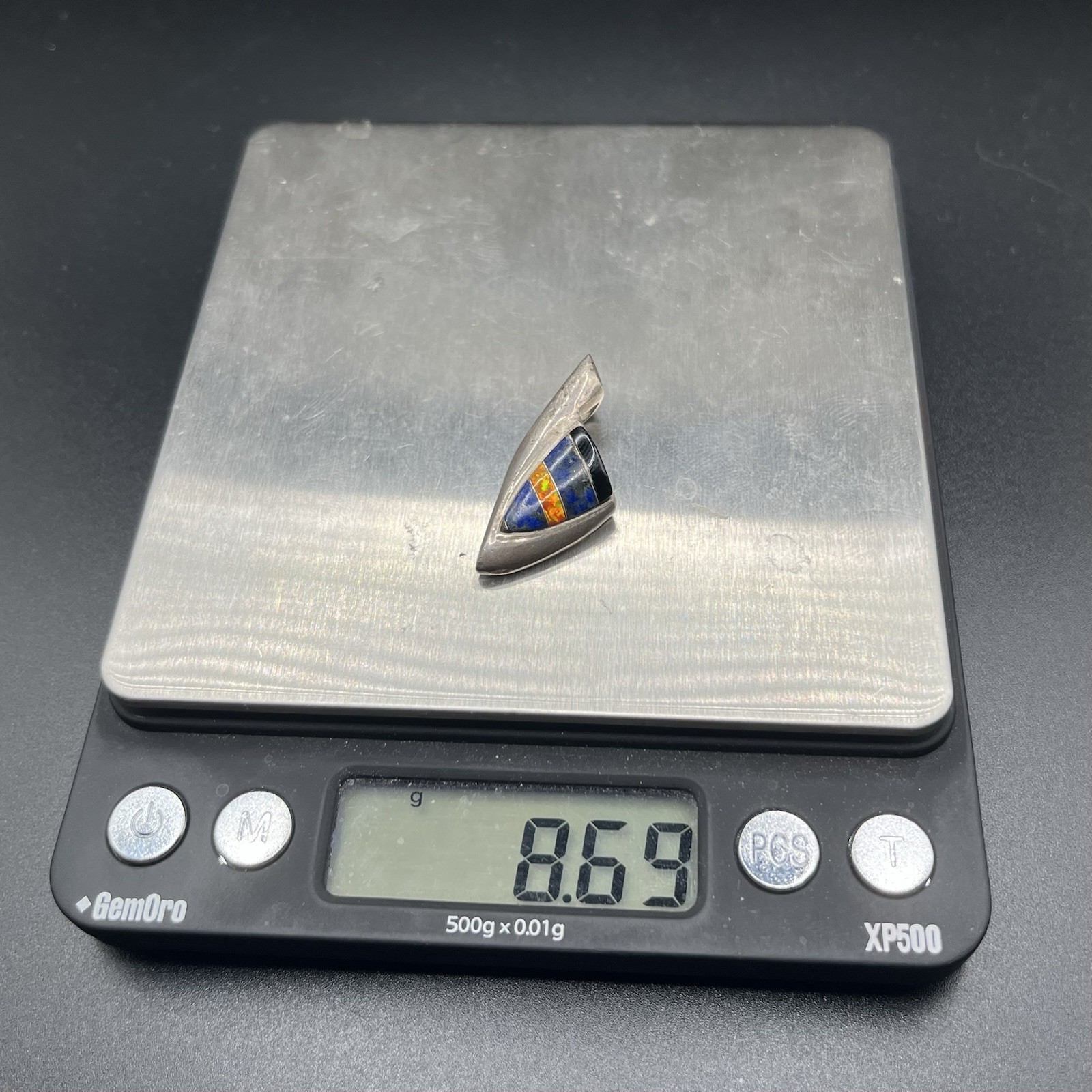 Vintage Navajo 925 Sterling Silver Lapis Lazuli Opal Onyx Pendant 8g Triangle