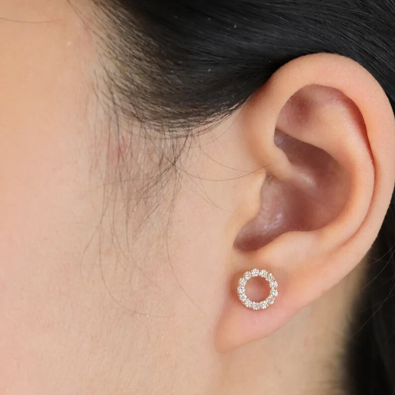 Open Round Stud Earrings 0.60TCW Round GH/SI Natural Diamond In 14k White Gold