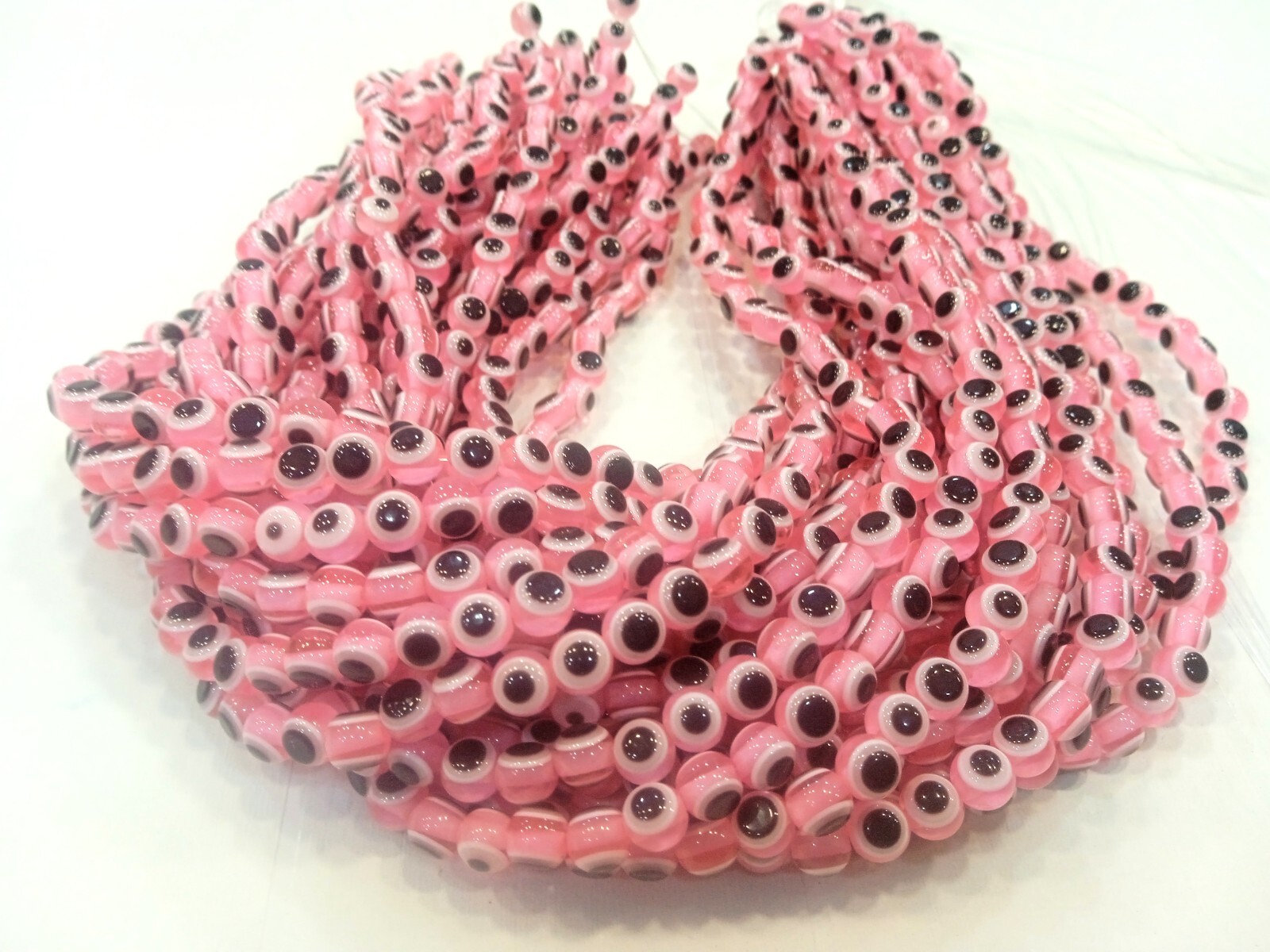 EVIL EYE LITE PINK COLOR ROUND SMOOTH 6MM LOOSE GEMSTONE BEADS 13″INCH 5 STRAND