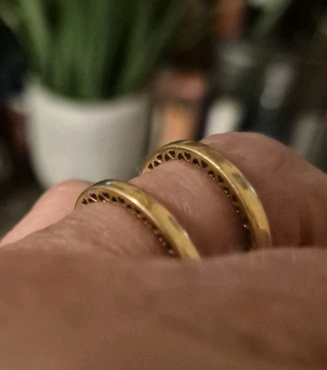 Pandora(2) 14k Yellow Gold Hearts of Pandora Sz US 6 & 6.5 Band Rings 5.43 Gram