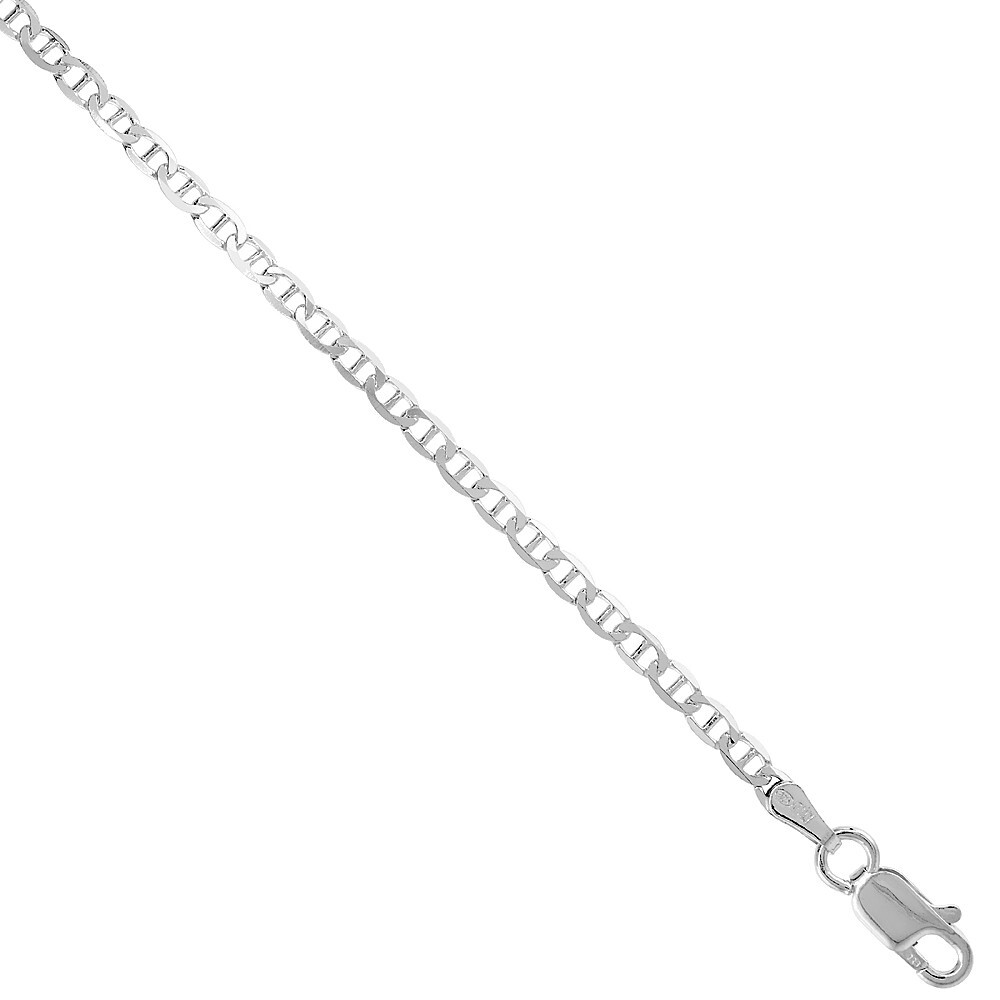 925 Sterling Silver Flat Mariner Anchor Chain Anklet 2.1mm, Fits 9″-10″ Ankles