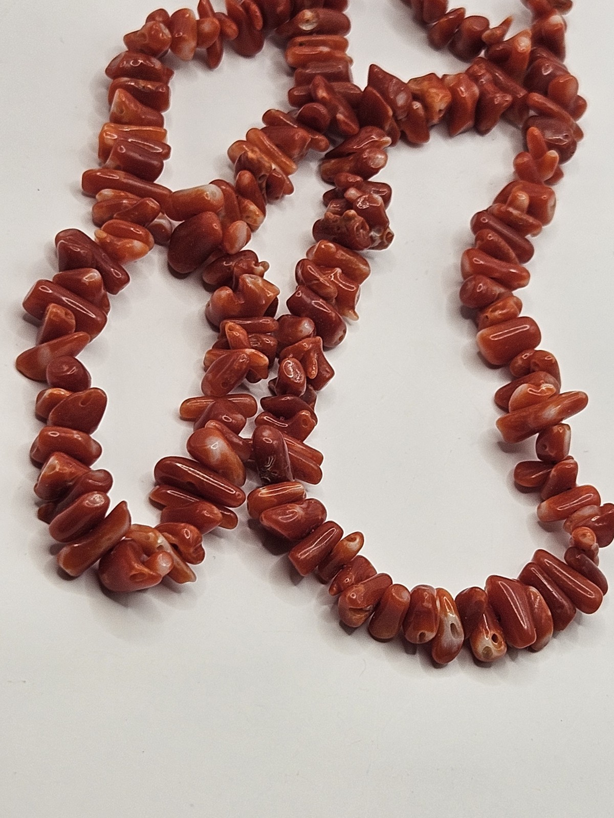 14K Gold Natural Red Coral 60″ Long 114g Multi Strand Necklace Runway Statement