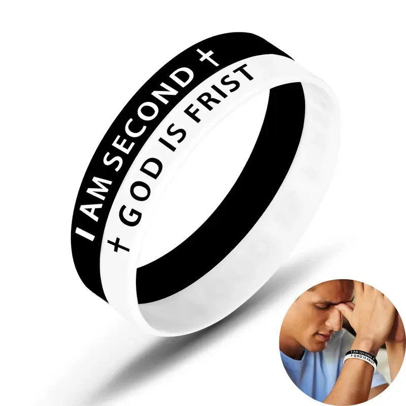12mm God is First I am Second Unisex Rubber Bracelet Inspirational Bible Verse