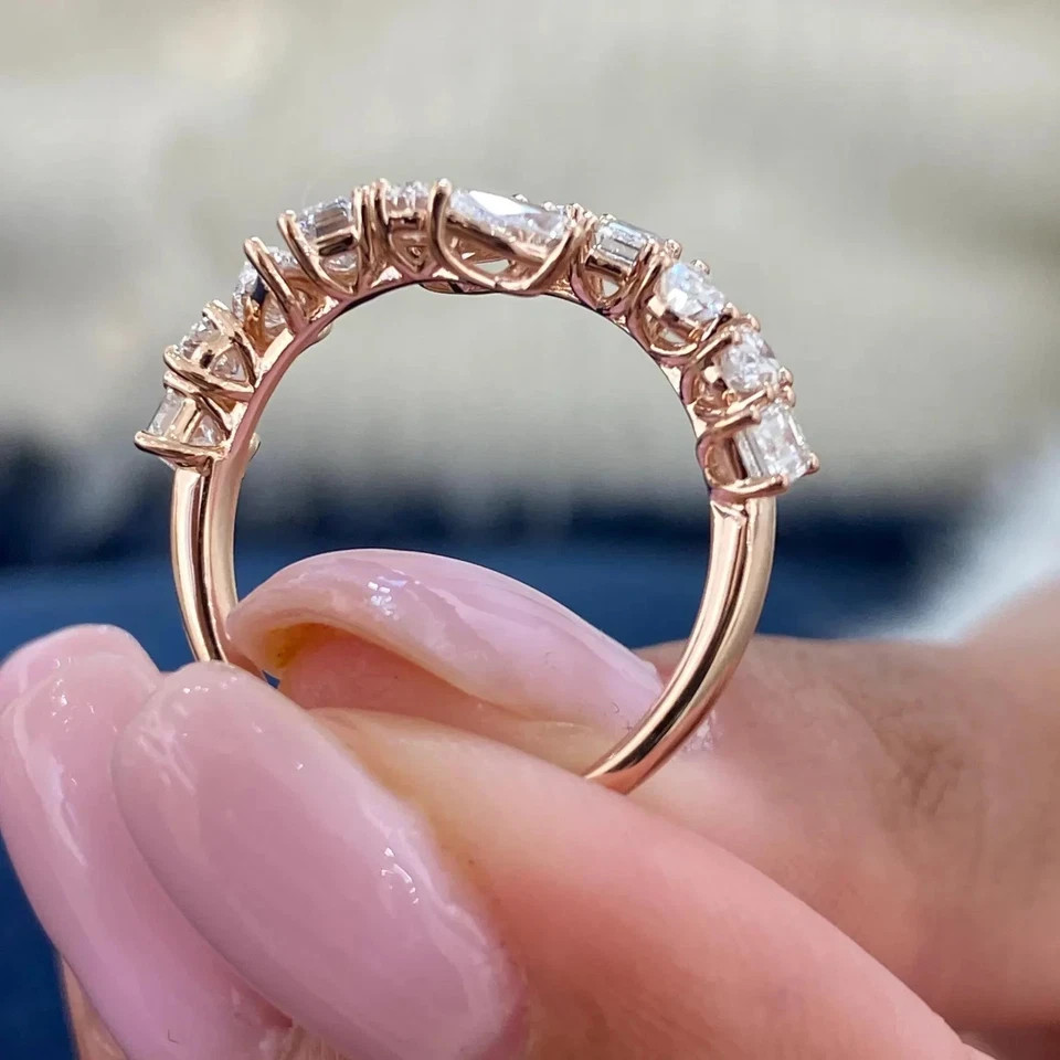Wedding Diamond Band Multi Shape Cut 1.20 Ct 14k Rose Gold Lab Grown VVS E F CVD