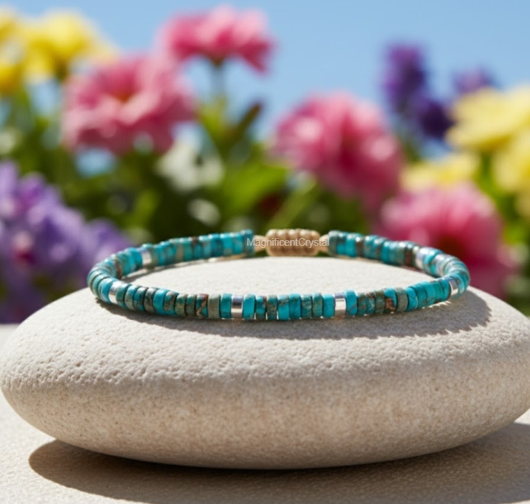 Dainty Natural Blue Turquoise Bracelet Women Men Crystal Healing Stone Jewelry