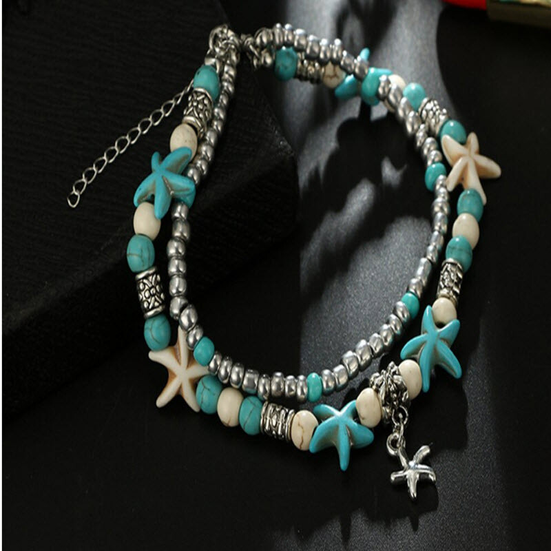Blue Turtle Anklets for Women Girls Beads Beach Ankle Bracelet Boho Foot Jewelry