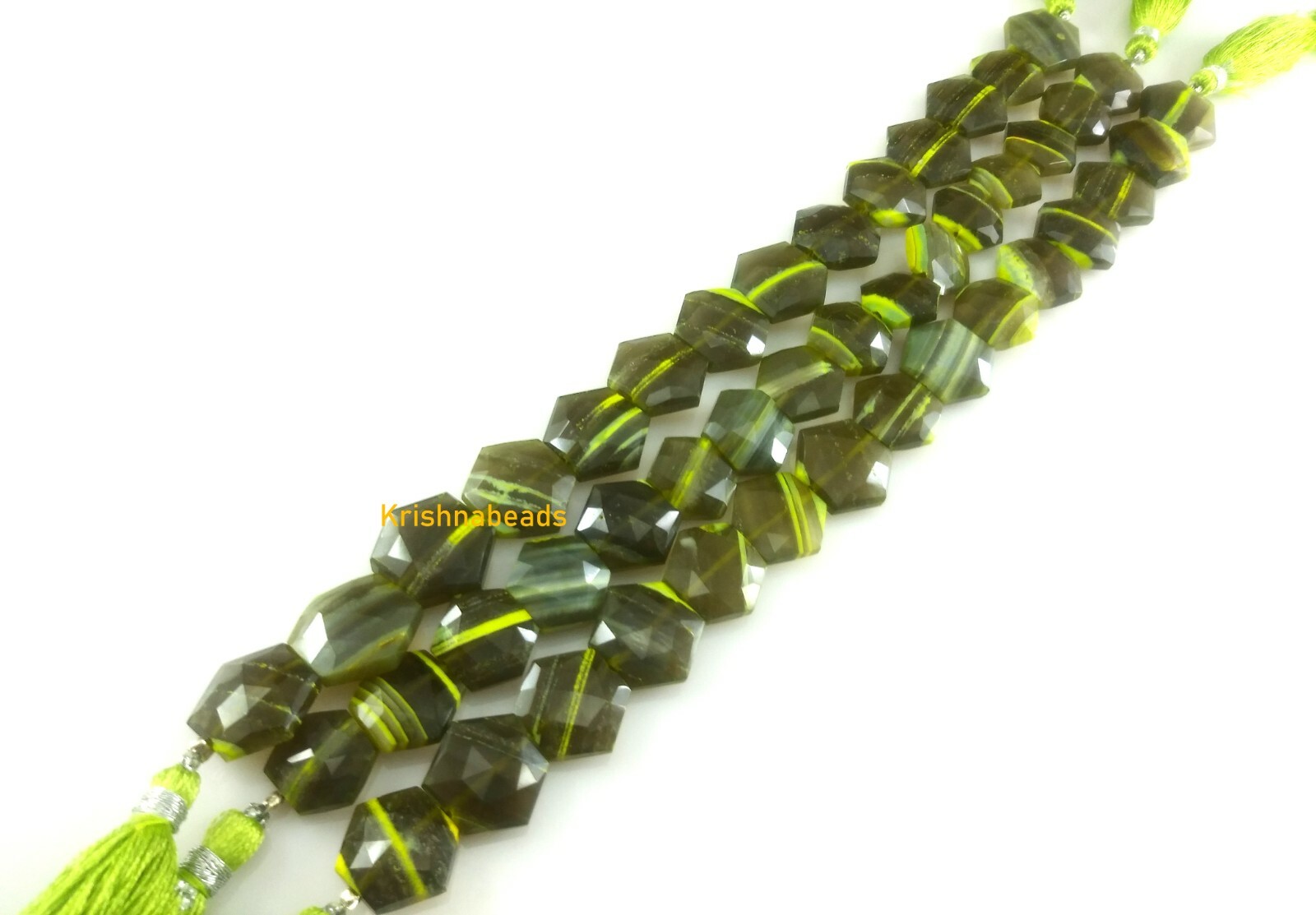 124Ct Natural Green Bolder Opal Heptagon 13-15mm Faceted Gemstone Beads 8″Inch