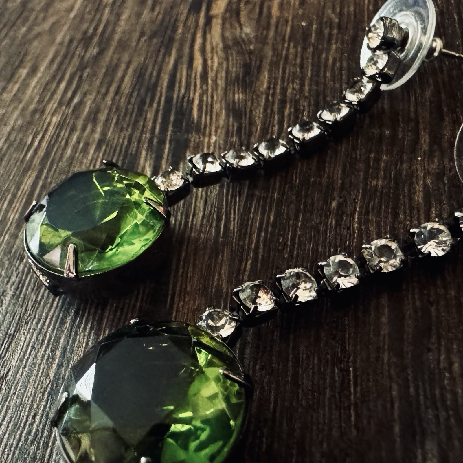 Green Crystal Round Prong Set Dangle Drop Earrings Silver Butterfly Nickel-Free