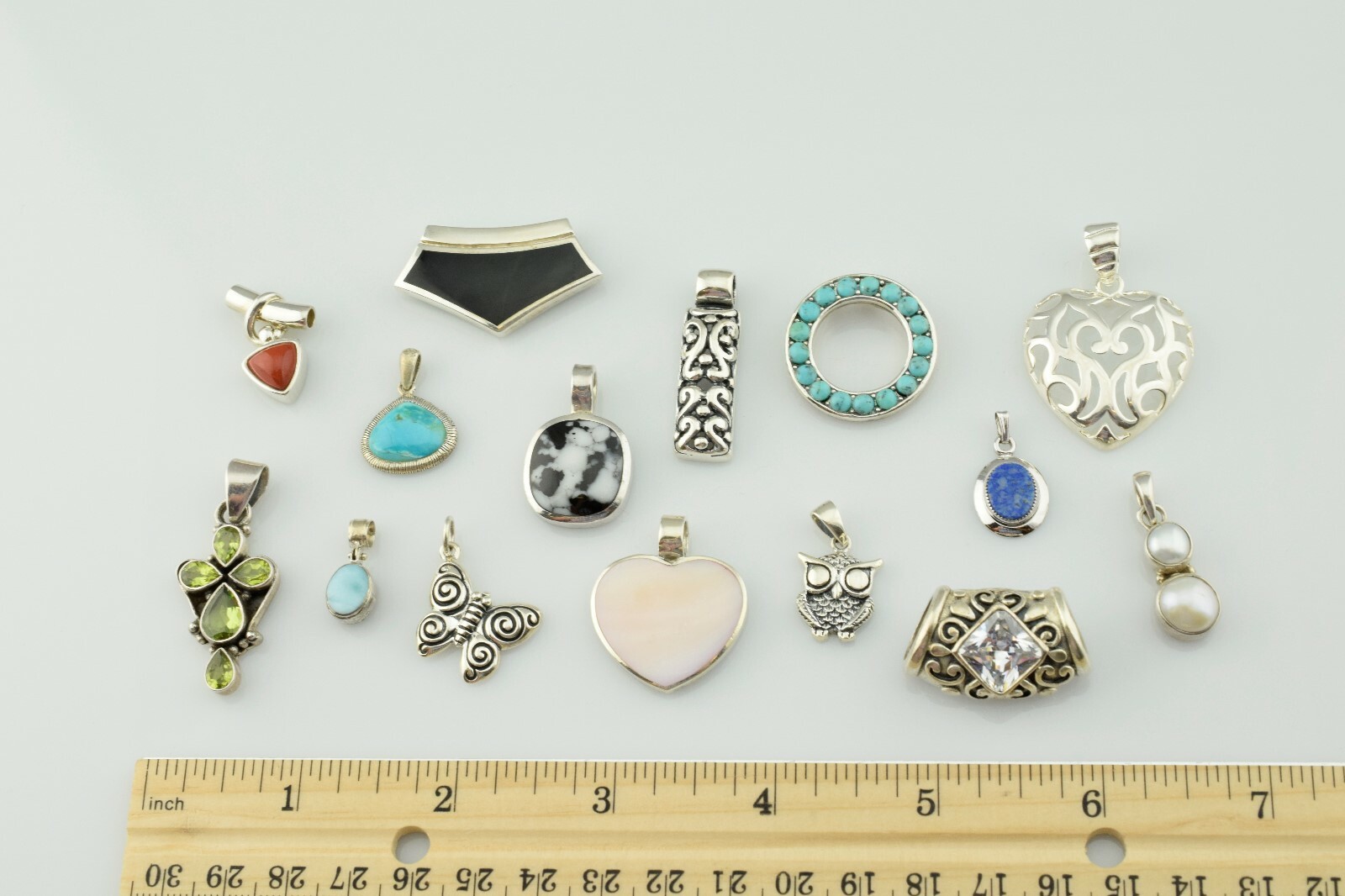 Lot of 15 – Sterling Silver Pendants Multi Gemstone Various Sizes