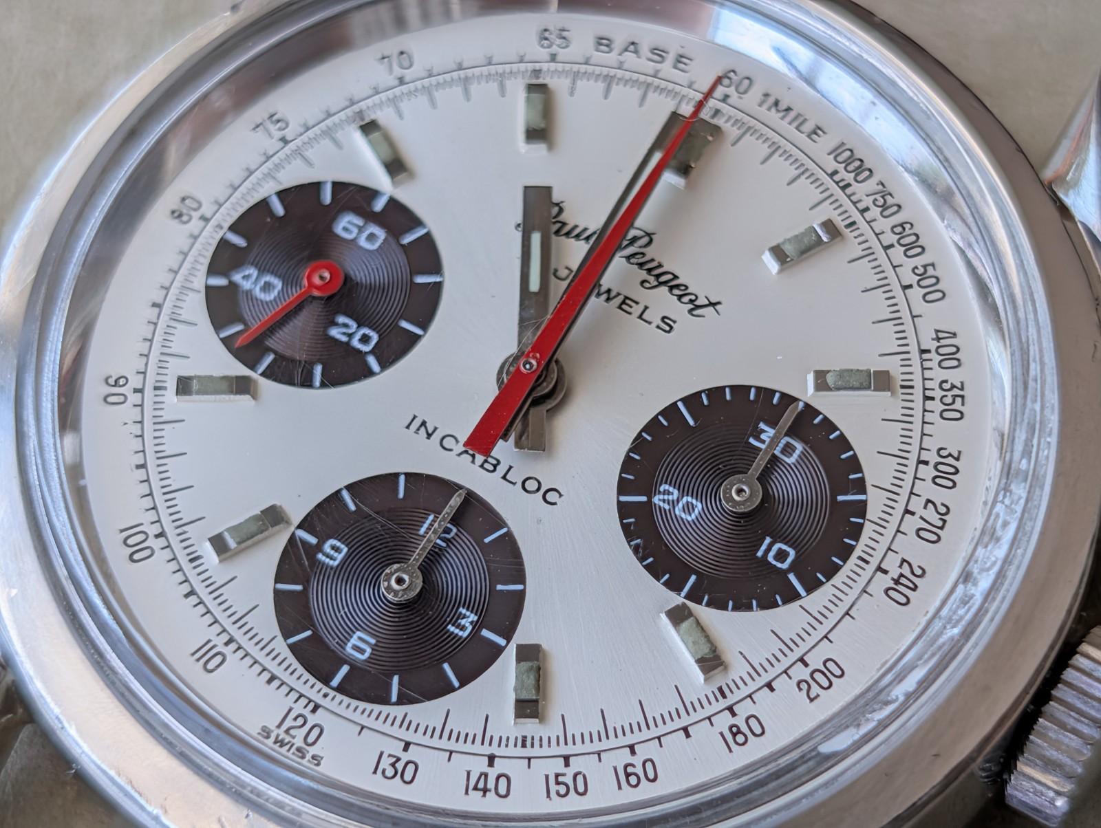 Vintage Paul Peugeot Three-Register Chronograph w/Warm Patina,Valjoux 7736 Mvmt