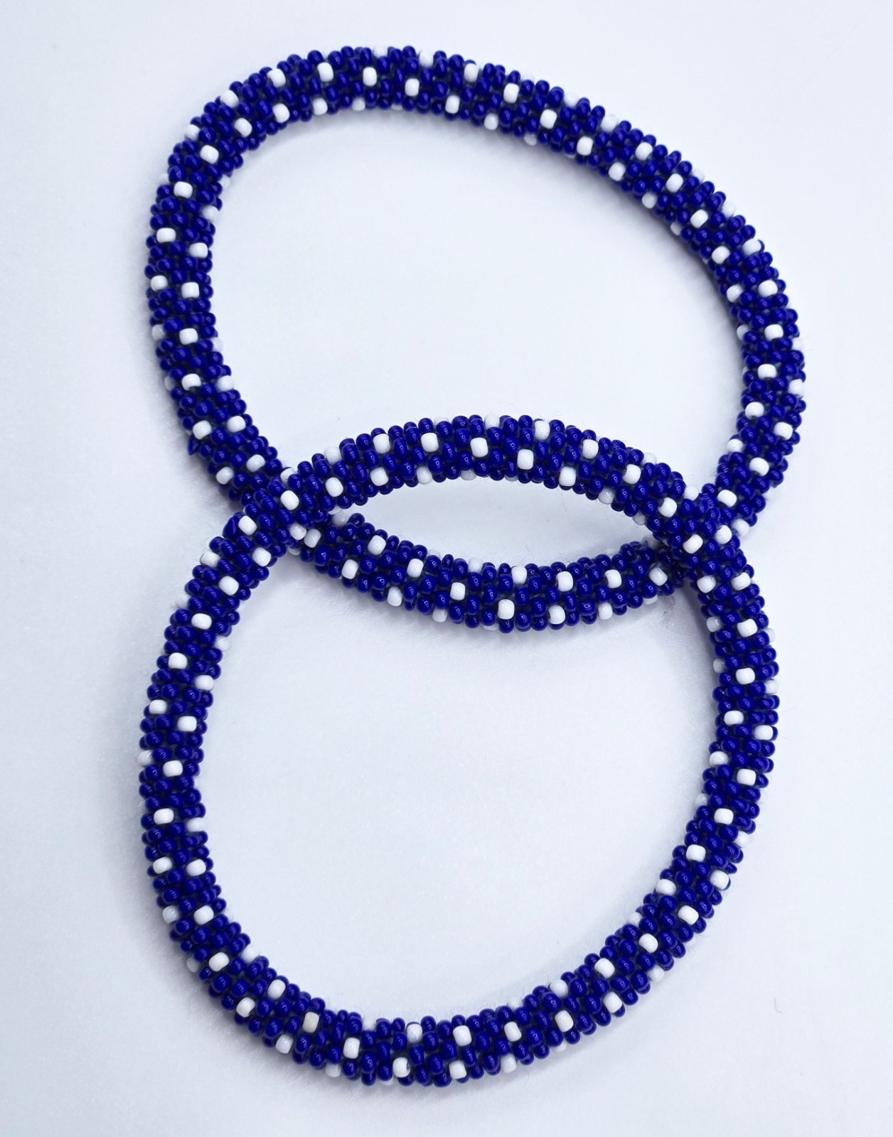 Set of 2 Handmade Nepal Glass Seed-Bead Crochet Boho Chic Roll-On Bracelet