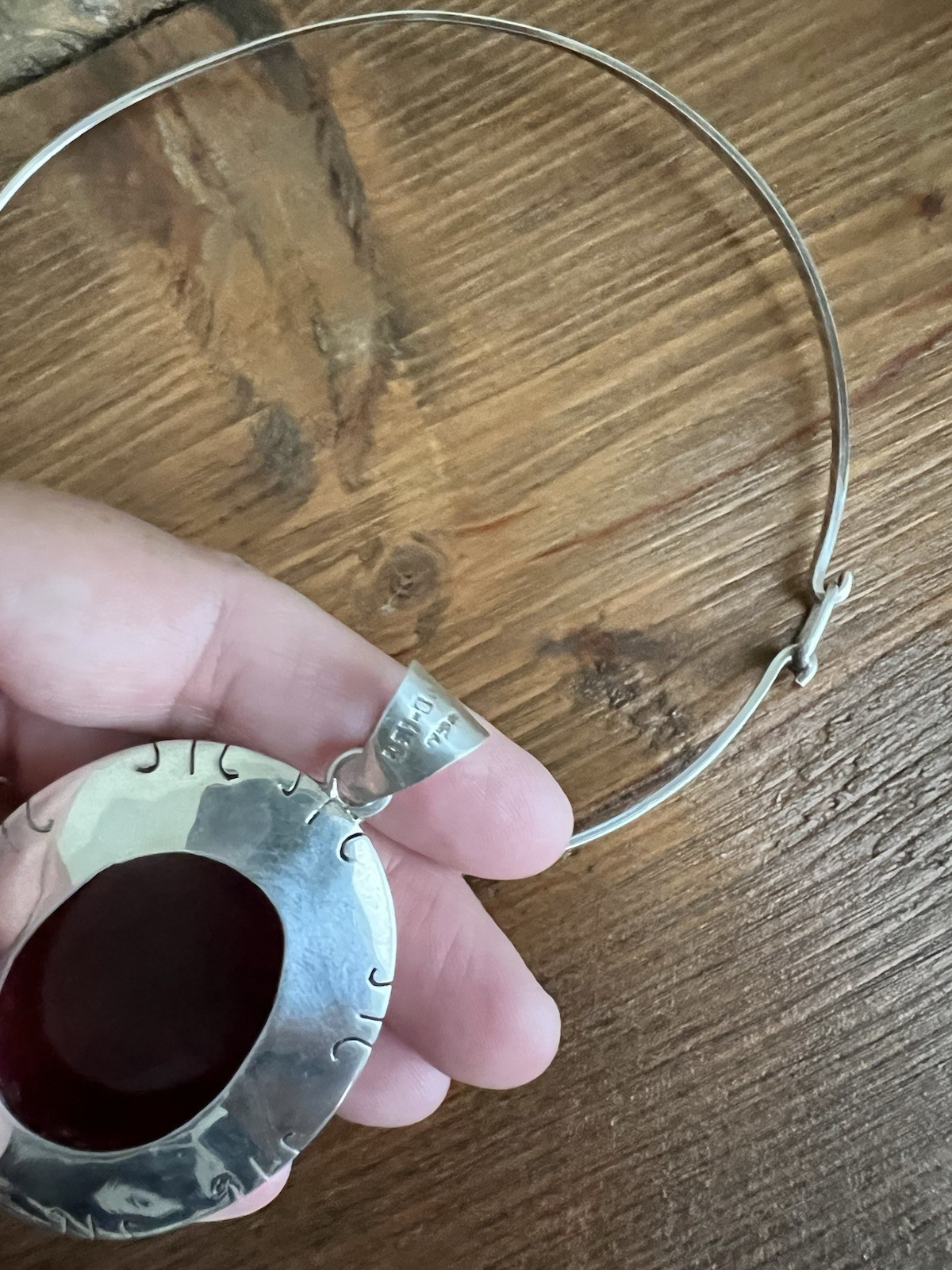 Sterling Silver 925 Omega Necklace with Oval Set Mexican Resin & Foil Inlay