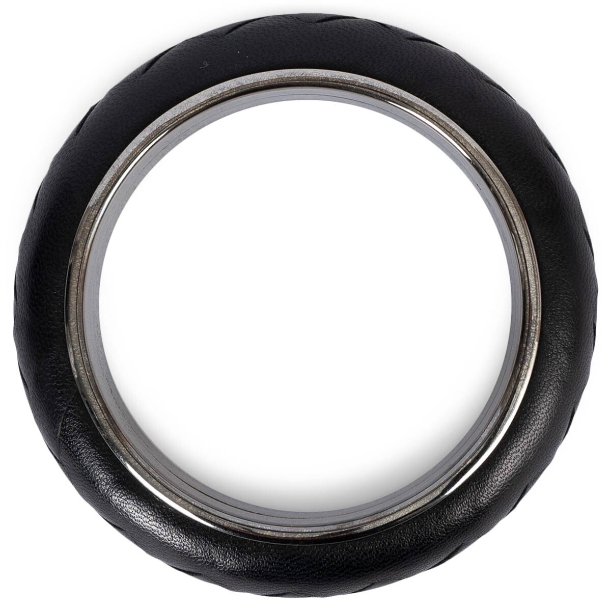 69492 auth BOTTEGA VENETA black INTRECCIATO LEATHER & STERLING SILVER Bracelet