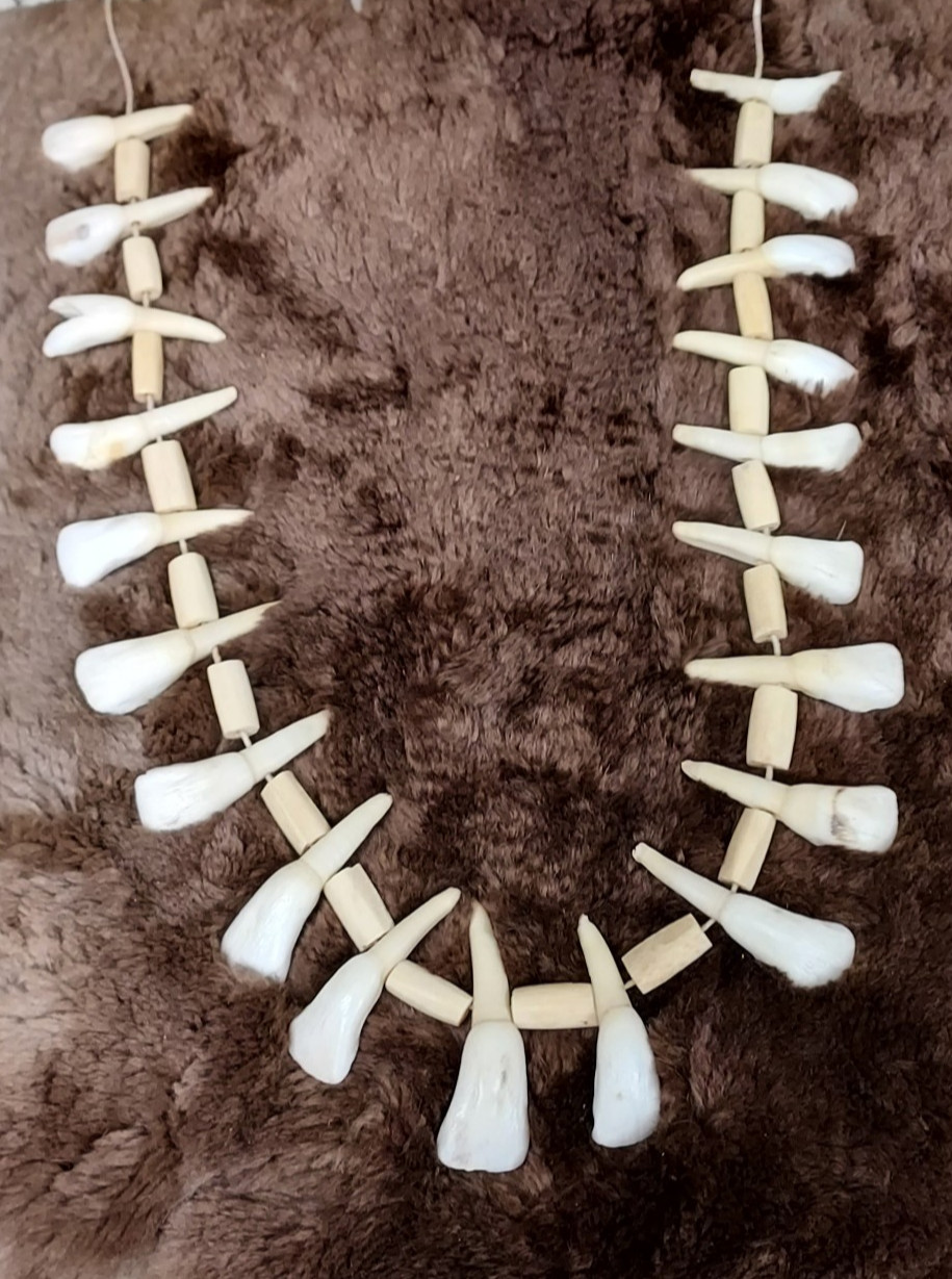 REAL Natural Vintage Tribal Ethnic Necklace Tooth / 20 TEETH + Animal BONES