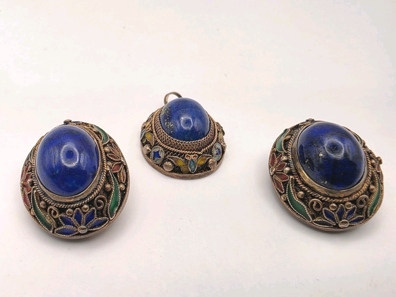 Vintage Chinese Export Married Lapis W/Multicolor Floral Enamel Set – READ