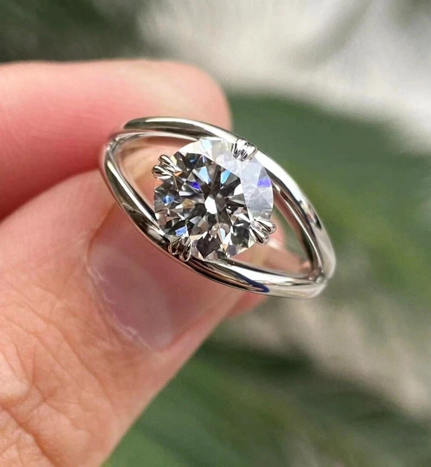 RARE Certified 3.00 Ct Ct White Treated Diamond Solitaire Ring In 925 Silver